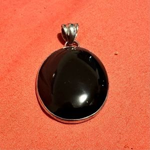 925 Sterling Silver Onyx Oval Pendant Large